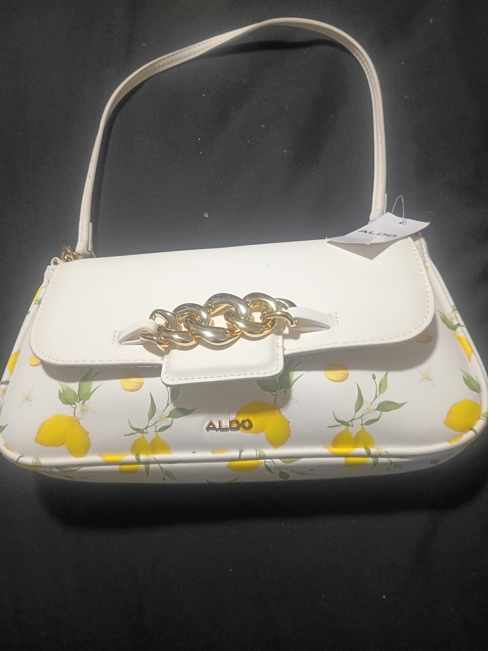 ALDO White Lemon Print Chain-Accent Shoulder Bag